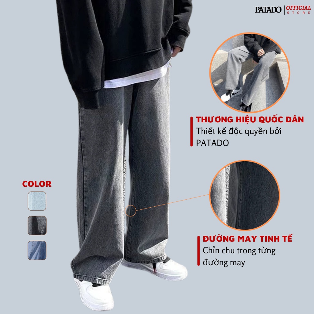 Quần jean đen xám nam nữ PATADO ống rộng phong cách Hàn Quốc mã TX01