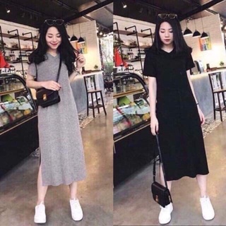 Váy xuông cổ tim basic dáng dài 2 màu đen/ xám hàng vnxk