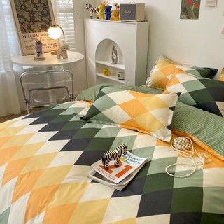Set chăn ga 4 món cotton poly kẻ xanh