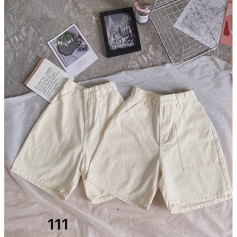 Quần short Kaki ngố lưng cao túi kiểu đĩa chéo. Size SML Có 2 màu hàng VNXK Ms111