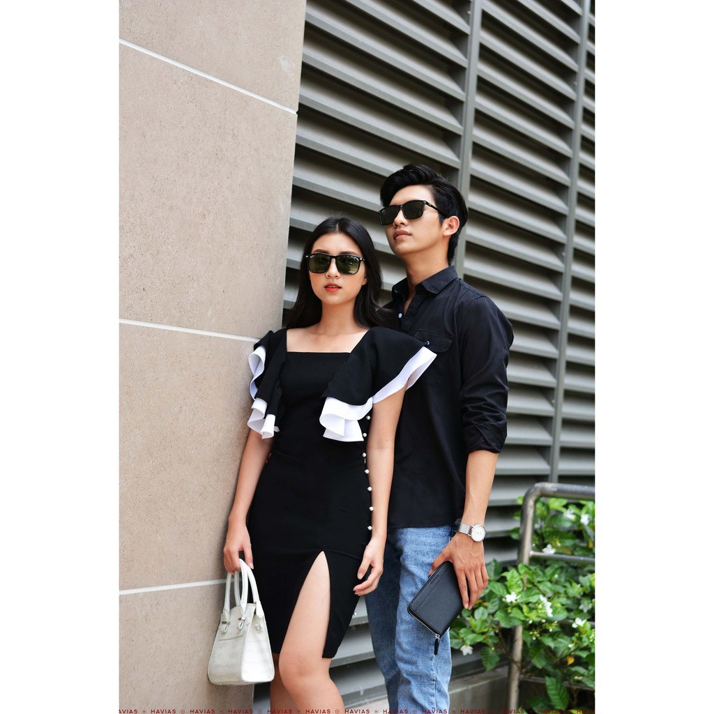 Đồ đôi Đầm Sơ Mi Couple Pocket Black Shirt &amp; Pearls Line Dress HAVIAS