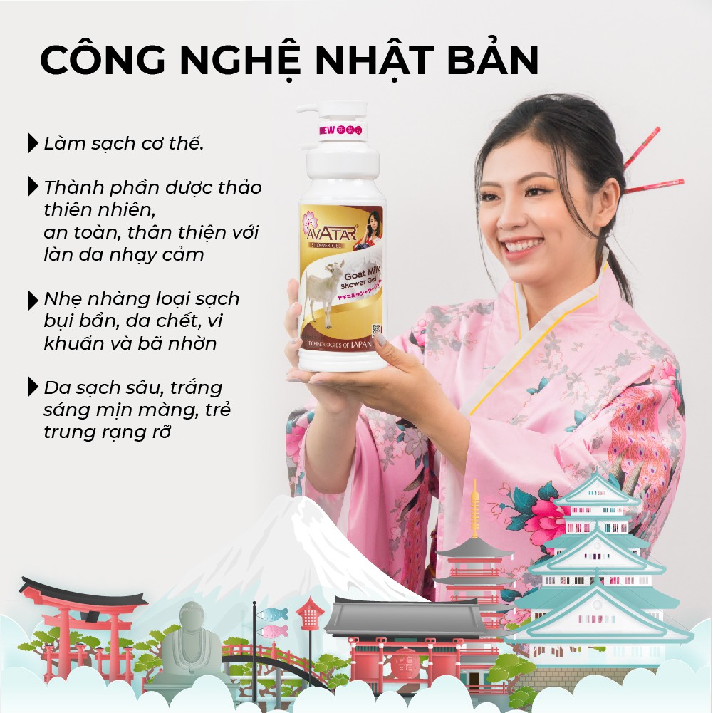 Sữa tắm tinh chất Goat Milk AVATAR- Sữa dê chăm sóc da mịn màng và ngắn ngữa lão hóa 900ml