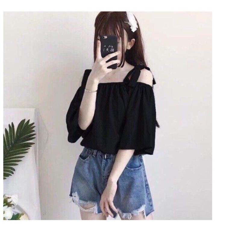 áo sơ mi tiểu thư vải kate mềm áo cột nơ vai xinh xắn from 50 kg trở lại ( màu ngẫu nhiên)