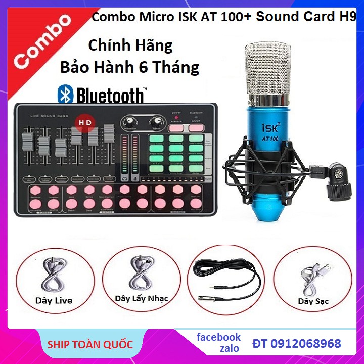 Combo Micro ISK AT 100 + Sound Card, Hát Livestream, Karaoke, Thu Âm, Stream Game, Auto Tune, Hiệu Ứng Cực Hay