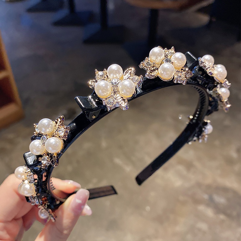 Băng Đô Cài Tóc Hai Lớp Đính Đá Và Ngọc Trai Nhân Tạo Xinh Xắn Sang Trọng