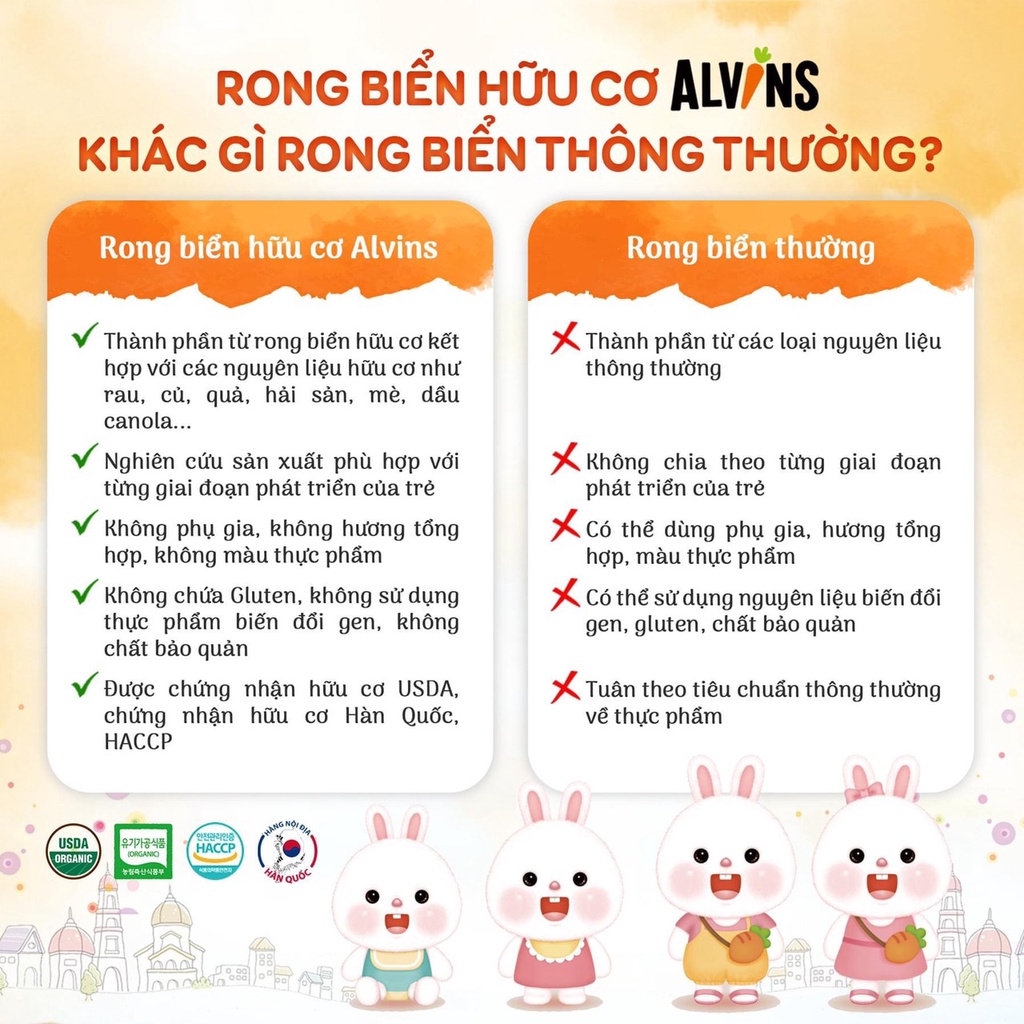 Rong biển hữu cơ tách muối Alvins Hàn Quốc cho bé ăn dặm