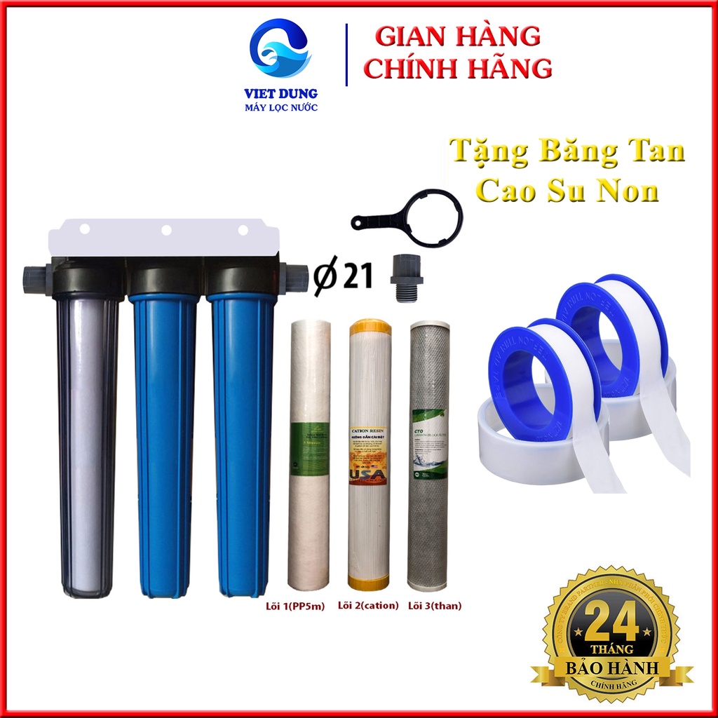 Bộ 3 Cốc Lọc 1,2,3 Kèm Lõi 20 Inch Chính Hãng, Lọc Đầu Nguồn Khử Mùi Và Chất Độc Siêu Hiệu Quả Giá Treo Inox
