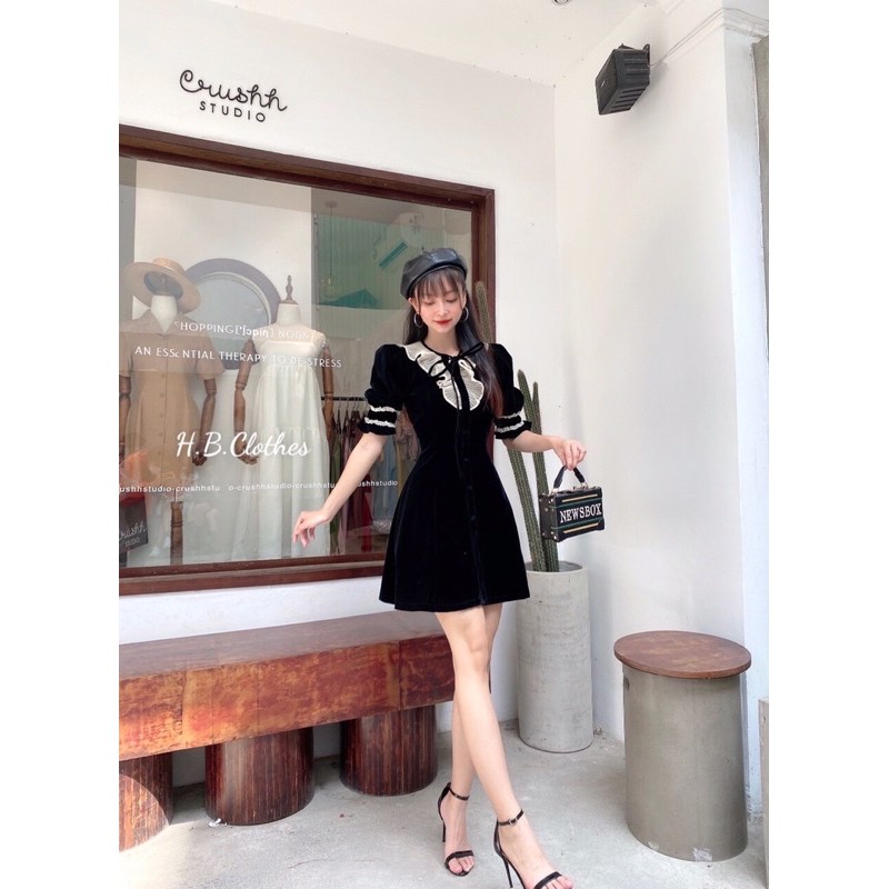 [Mã FAGREEN1505 giảm tới 30K đơn 99K] Đầm xòe nữ chất liệu nhung cổ phối dập ly, dễ thương sang trọng XUONGMAYHB | BigBuy360 - bigbuy360.vn