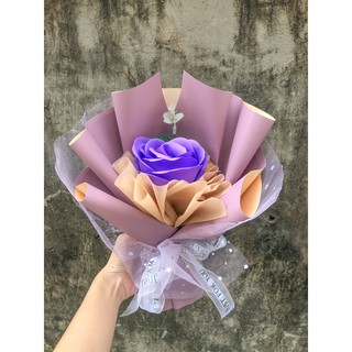 Bó 1 bông hoa hồng sáp 5 lớp to tone tím (Tặng thiệp) - Ảnh thật và video