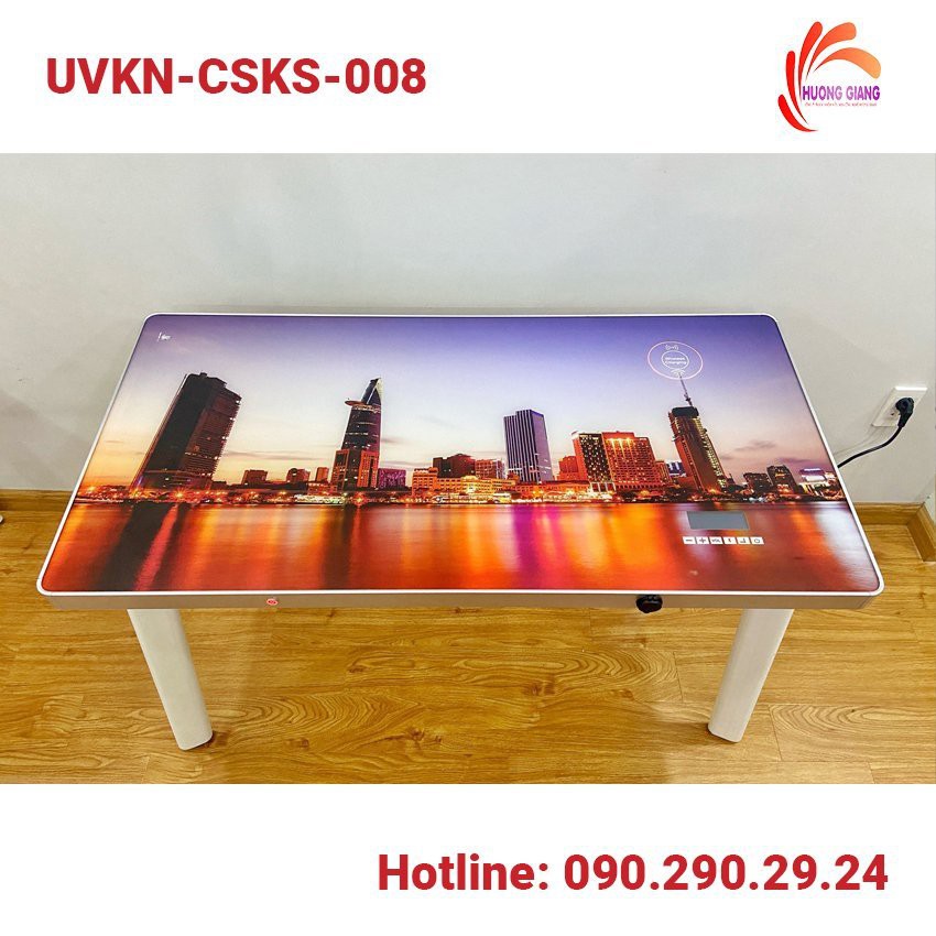 Bàn mặt kính cường lực in UV khung nhôm,chân sắt Oval khung sắt X tích hợp sạc USB, sạc không dây, loa kết nối bluetooth