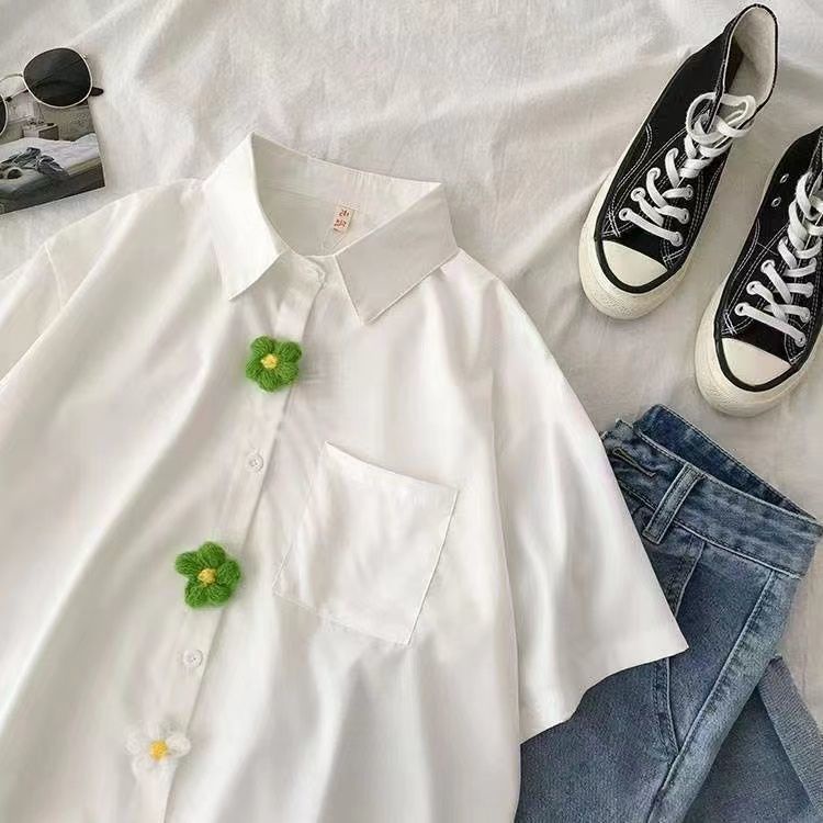 Áo Sơ Mi Tay Ngắn Dáng Rộng Phong Cách Hàn Quốc Mới Dành Cho Nữ