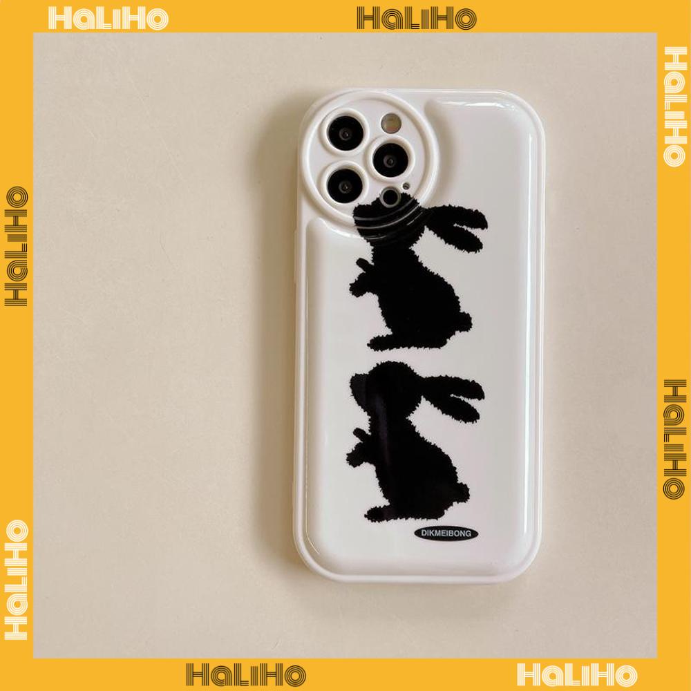 iPhone Case Silicone Soft Case Airbag Shockproof Protection Camera Black Rabbit Cartoon Cute Compatible For iPhone 11 Pro Max 13 Pro Max 12 Pro Max 7Plus xr XS Max