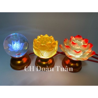 Đèn thờ led quả cầu pha lê, hoa sen lưu ly, búp sen lưu ly