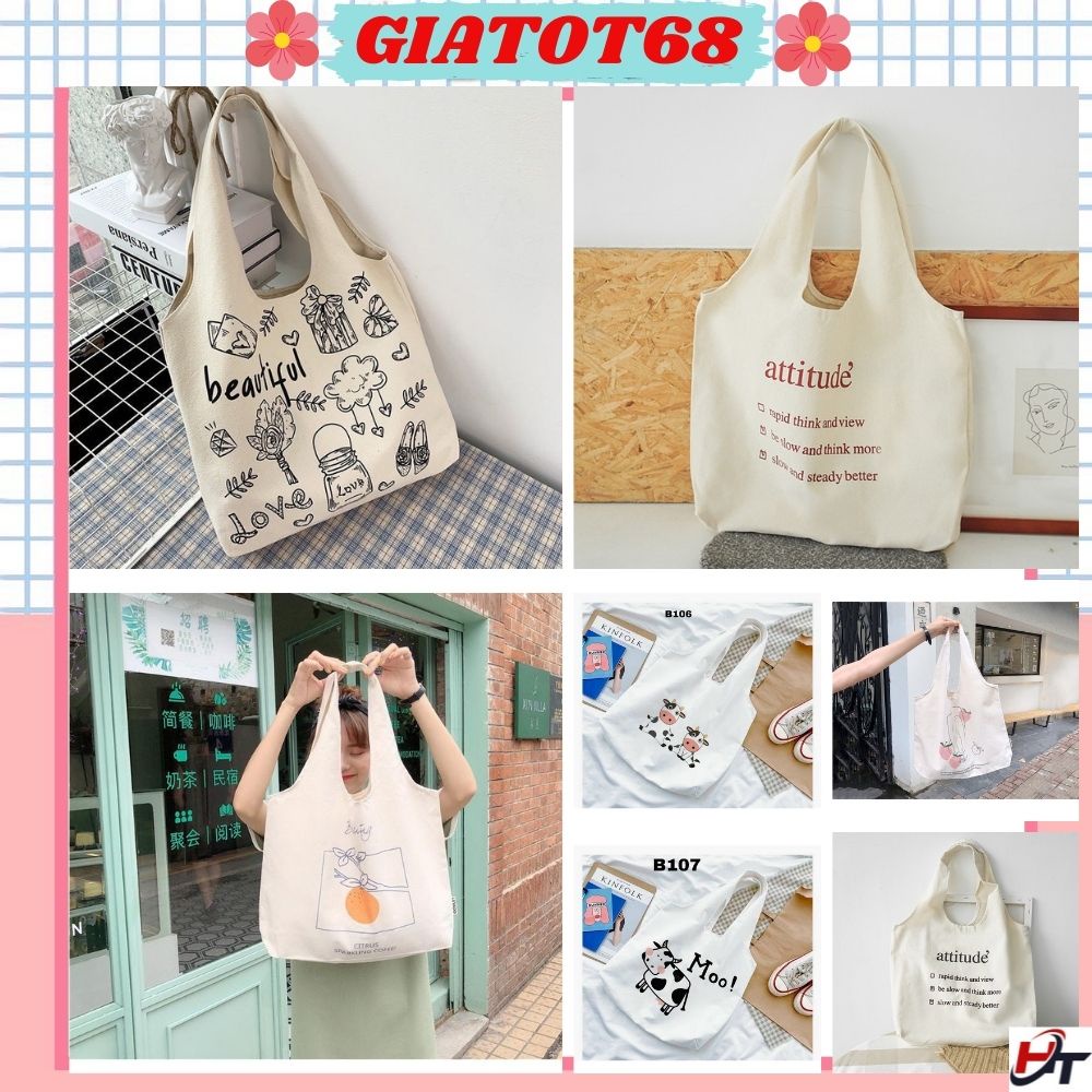 Túi đeo chéo canvas liền thân hoạ tiết ngộ nghĩnh Giatot68 556