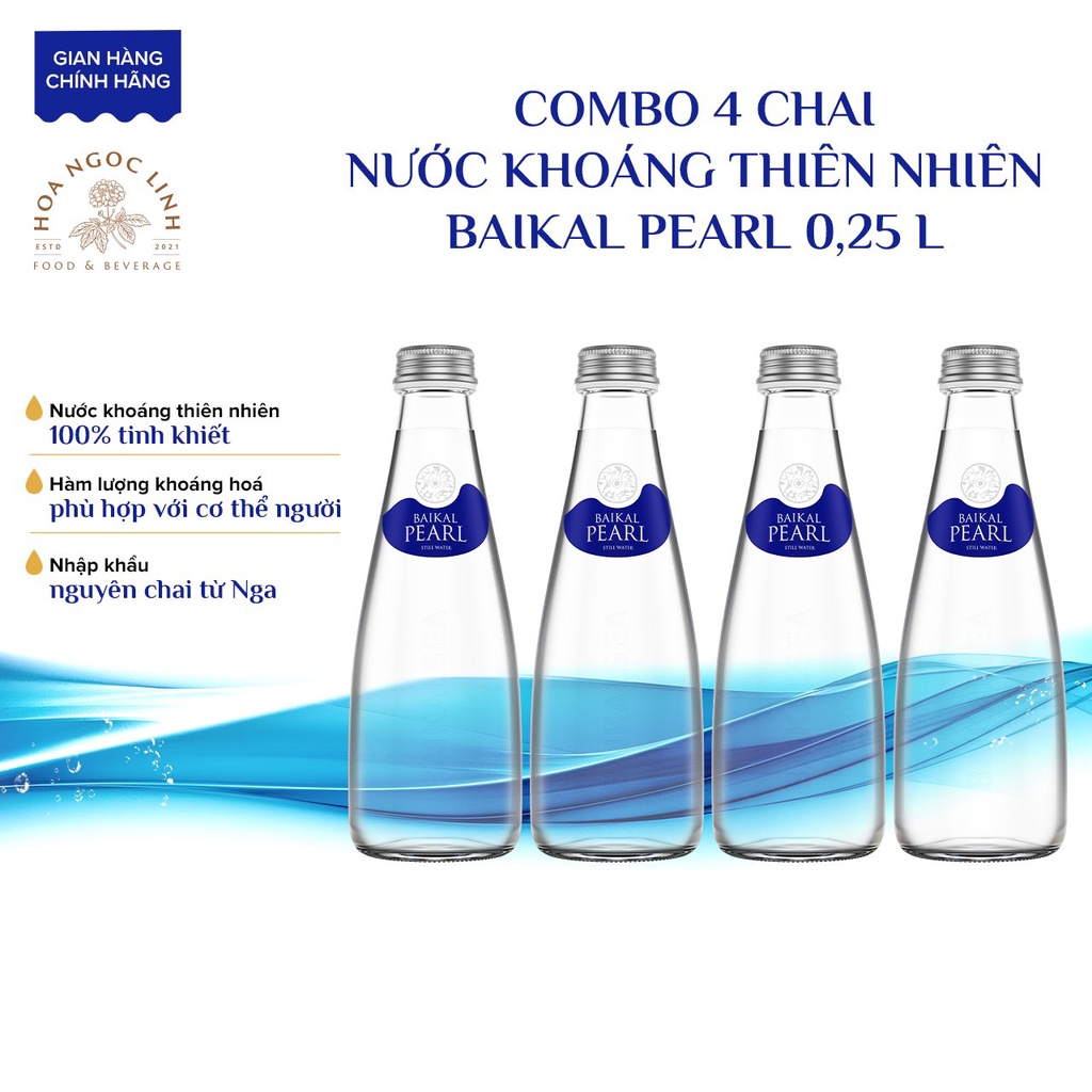 Combo 4 chai nước khoáng tự nhiên Baikal 4 chai x 250ml chai thủy tinh