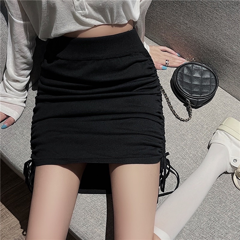 Chân váy rút dây nhún ngắn có quần lót trong ôm body tôn dáng nâng mông uzzlang cho nữ màu đen và trắng .MIALA