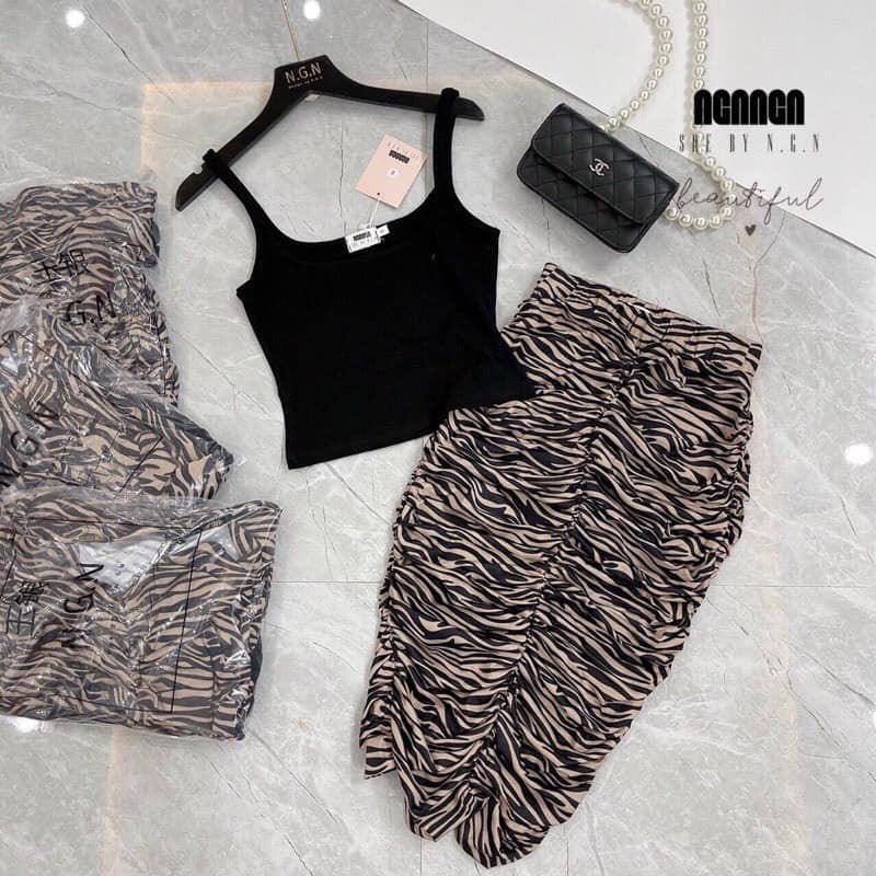 [Mã FAGREEN245 giảm 10% tối đa 30K đơn 99K] Set Áo Ba lỗ Chân Váy Dúm Vằn Cho Nữ