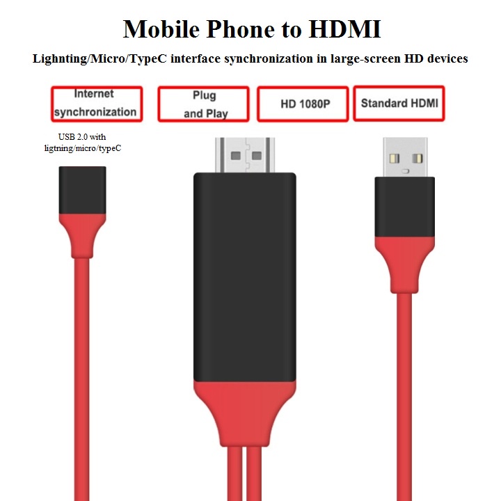 CÁP HDMI KẾT NỐI ĐIỆN THOẠI CÓ MHL RA TIVI ĐA NĂNG HỖ TRỢ CHO CẢ LIGHTNINGMICROTYPEC QUA CỔNG OTG - HÀNG NHẬP KHẨU