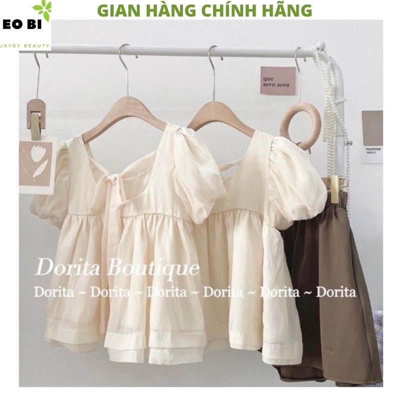 Set áo Babydoll kèm quần short nâu cạp cao trẻ chung năng động dễ thương -EOBI