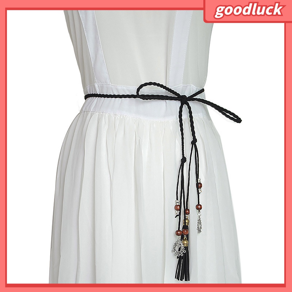 Thắt lưng dây bện đính hạt phối tua rua tinh tế