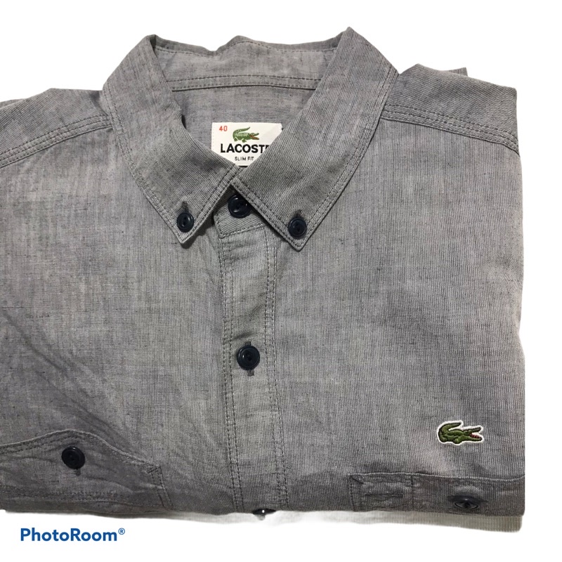 Áo sơ mi Nam dài tay hiệu Lacoste màu xám size 40 fit 65kg m7