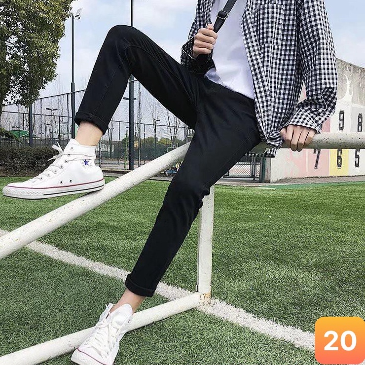 Quần jean nam màu đen trơn không rách gối chất liệu bò jeans cao cấp co dãn 4 chiều đẹp form dáng rin skinny Q18 mới
