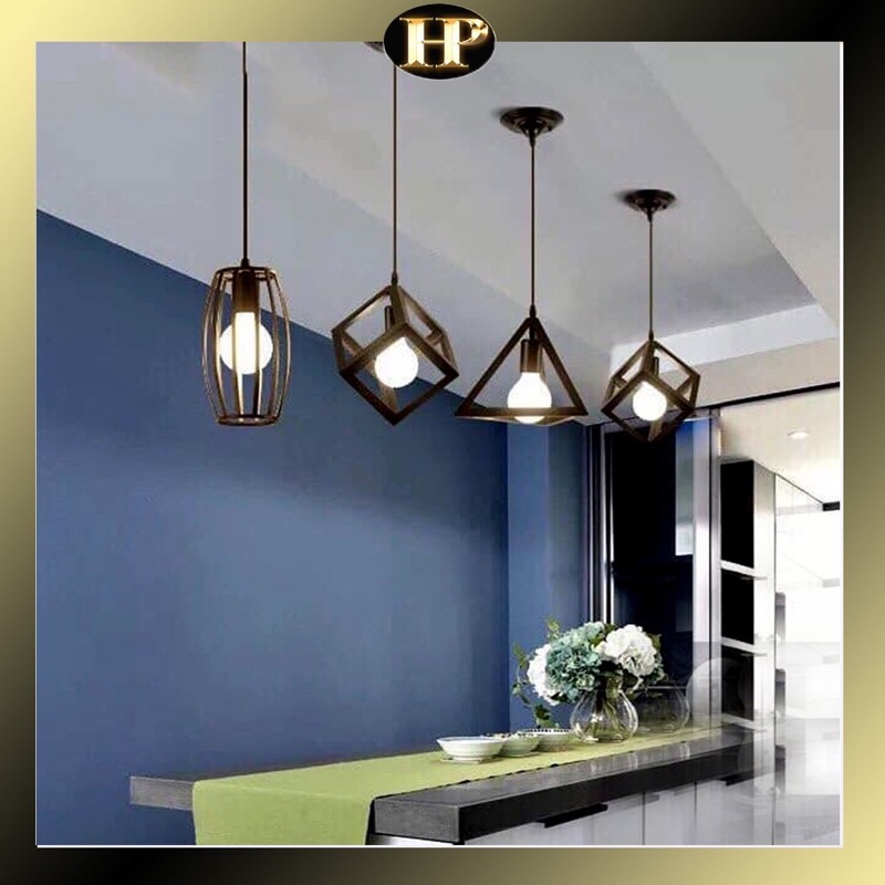 Đèn thả trang trí bàn ăn hình khối vuông tâm giác bầu dục decor nhà hàng cafe…