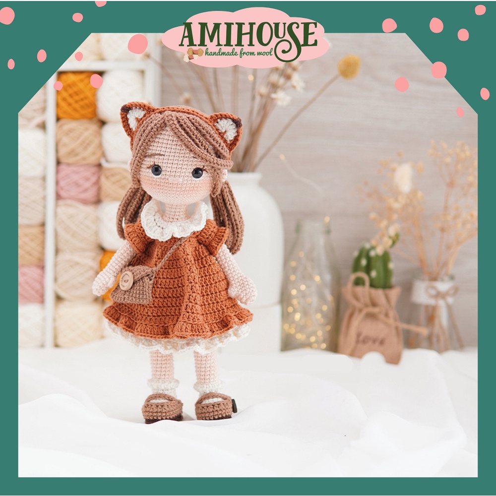 Búp bê Mia bằng len móc handmade dễ thương cho bé, búp bê nhồi bông 100% sợi cotton - Ami House