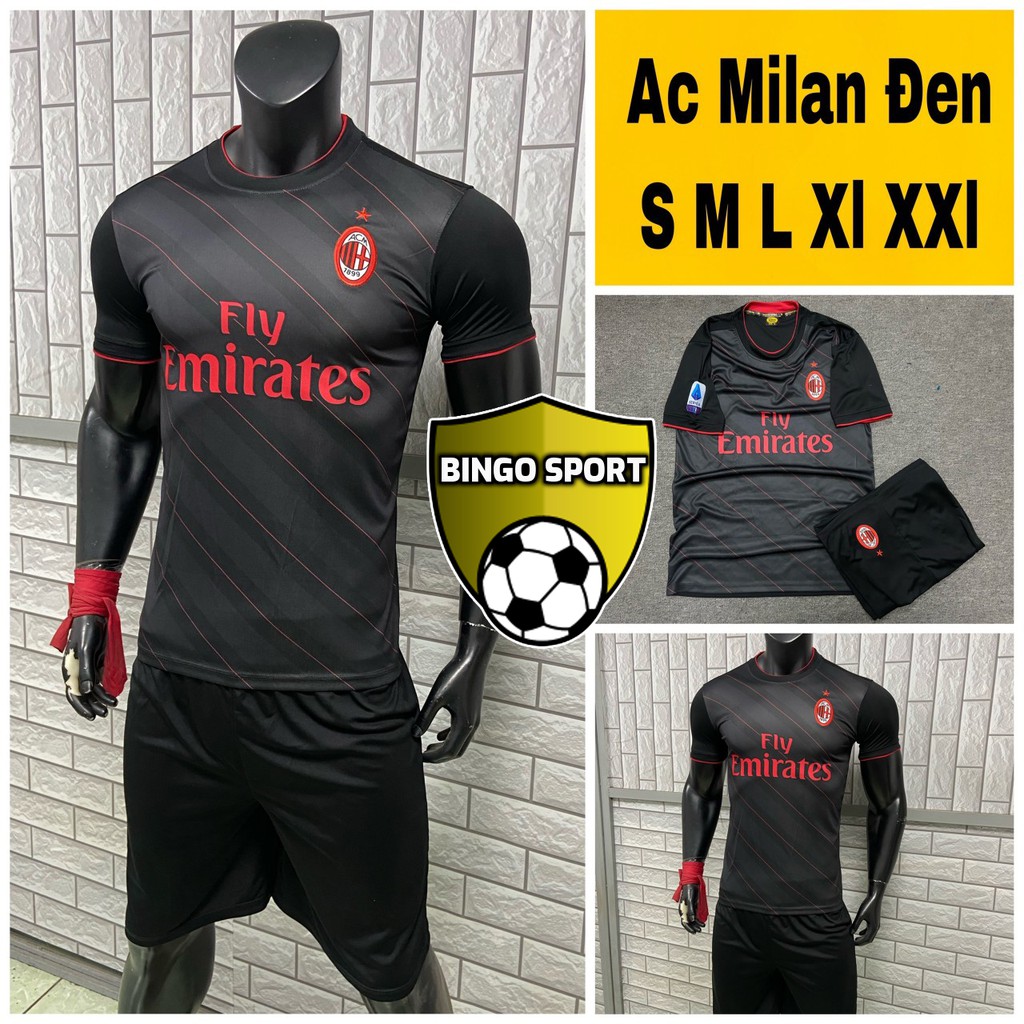 Quần Áo Bóng Đá CLB AC MILAN 2021 - Người Lớn Ngắn Tay - Màu Đen