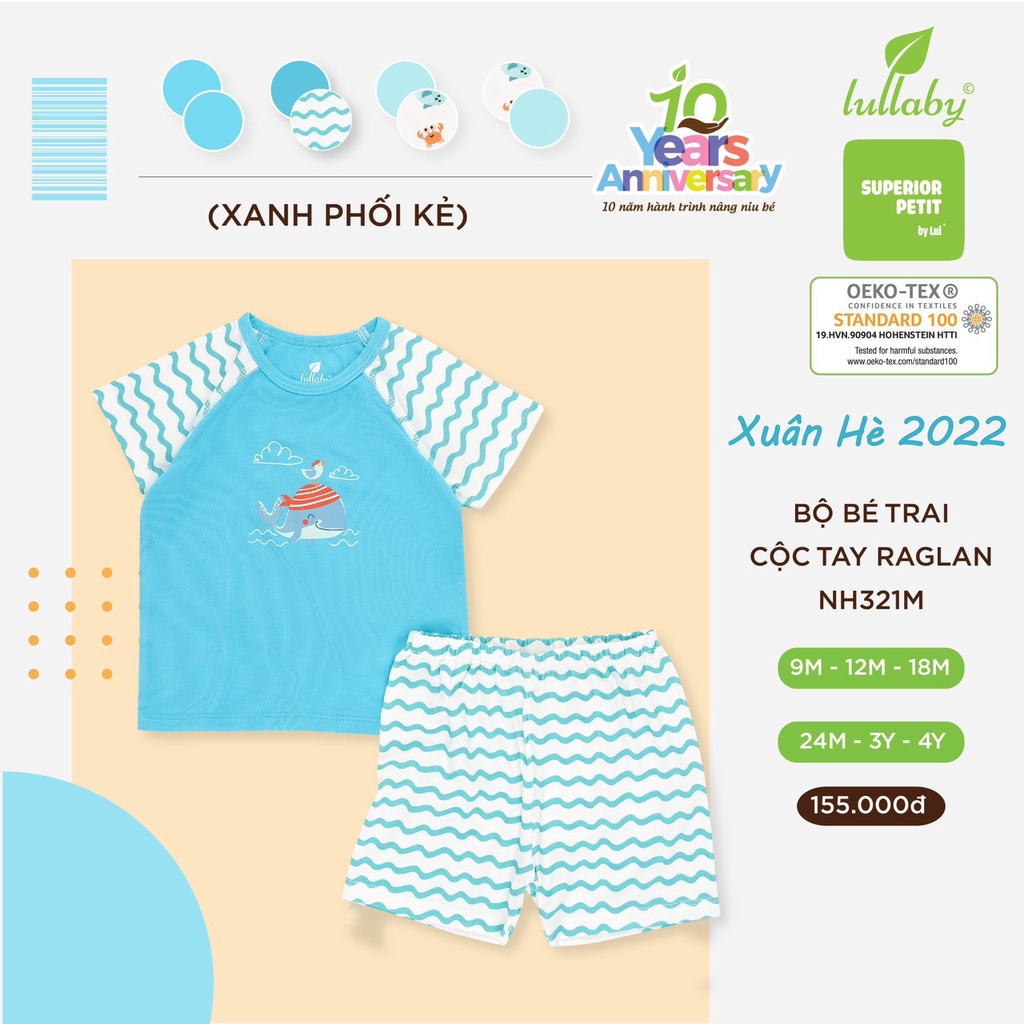 Bộ Lullaby Petit cao cấp thoáng mát thấm hút tốt cộc tay Raglan cho bé trai bé gái NH624P NH621P NH313M NH310M NH321M