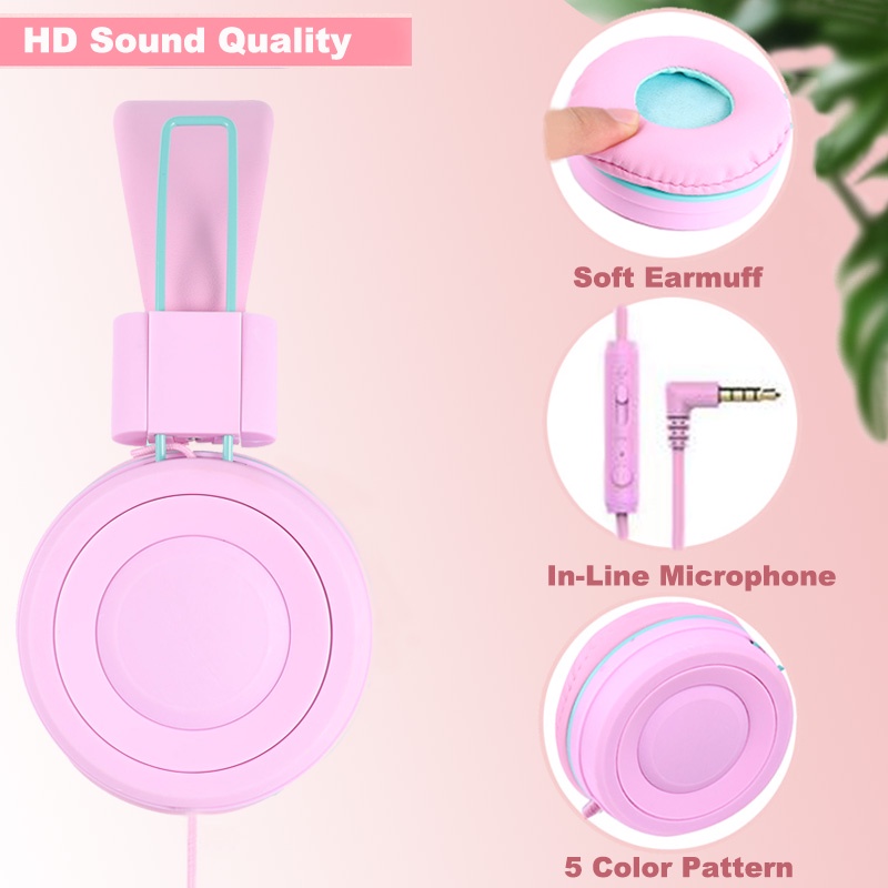 Tai Nghe Chụp Tai Có Dây Kèm Mic Kiểu Dáng Dễ Thương Cho Trẻ Em/Người Lớn