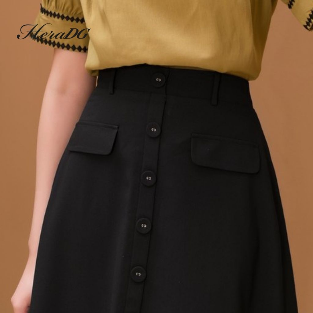 Chân Váy Công Sở Nữ HeraDG Dáng Midi Xòe Nhẹ, Cạp Cao Đính Kèm Hàng Cúc Thời Trang, Chất Vải Tuytsi Cao Cấp SJPBC2012