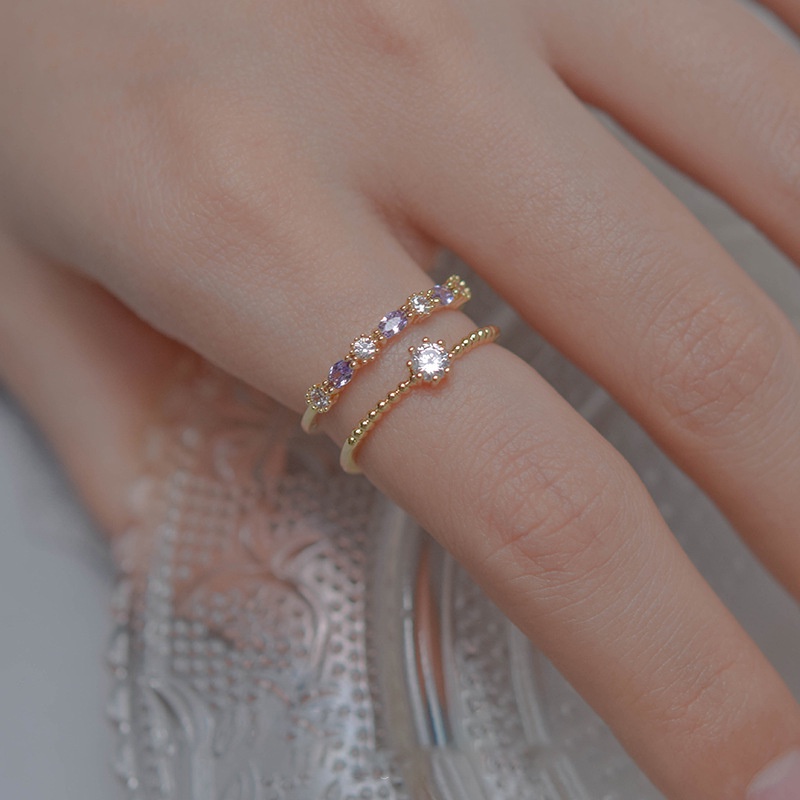 Set Nhẫn Cưới 2 Trong 1 Bằng Thép Titan Mạ Vàng Đính Đá Zircon Thời Trang Cho Nữ
