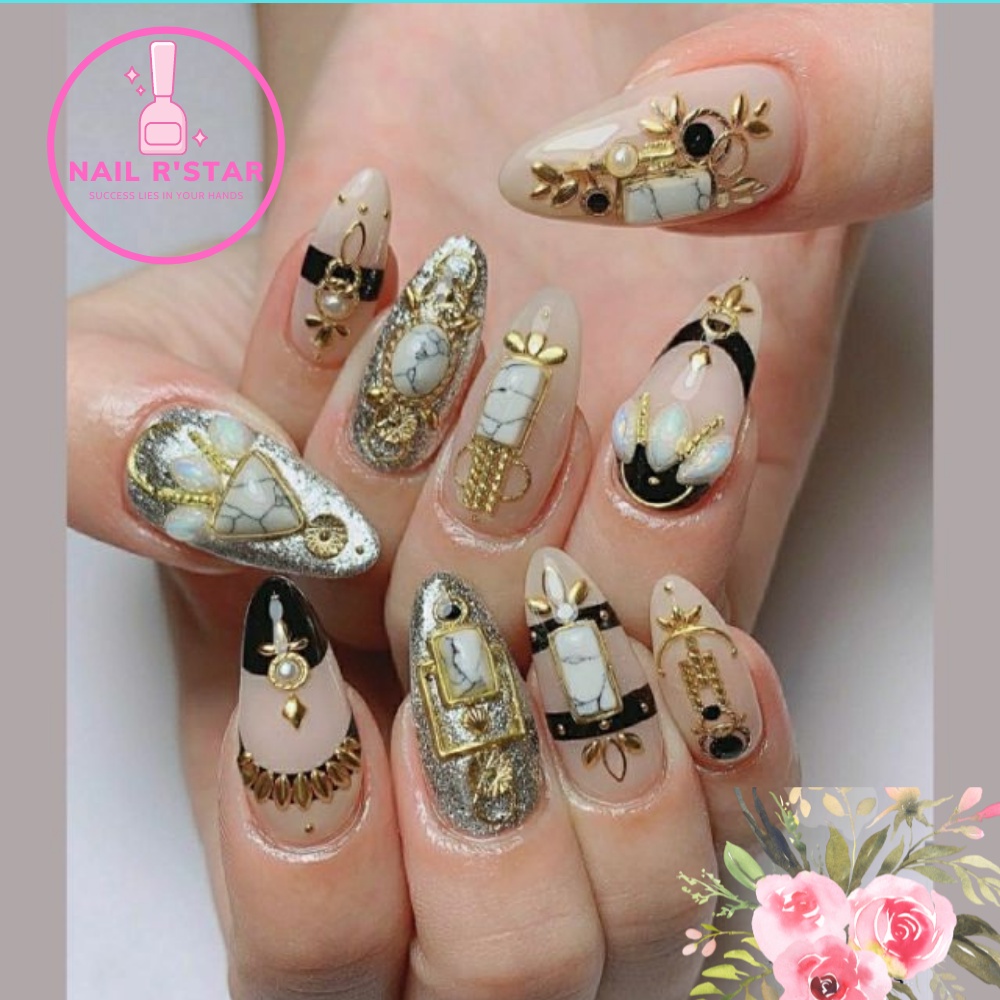 Phụ kiện inox vàng đa dạng chủ đề trang trí móng tay sang chảnh NAIL R’STAR