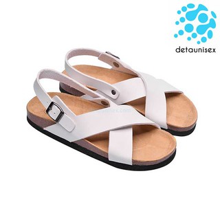 Giày sandal nam nữ quai chéo đế trấu birken da pu trắng - sata23t