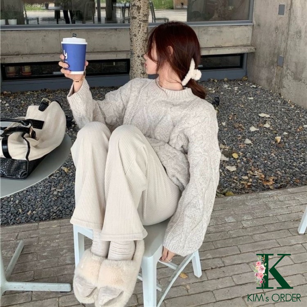 Quần nhung tăm ống rộng nam nữ màu đen be Unisex cạp chun phom suông dài phong cách Ulzzang Hàn Quốc thể thao năng động