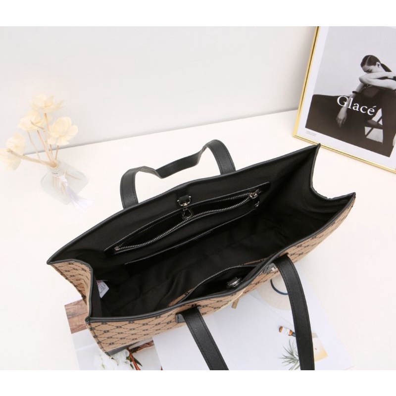 Túi Tote MLB Monogram Kèm Ví Nhỏ Siêu Hot, Túi Tote ny 3 Tone Màu Sang Trọng Unisex