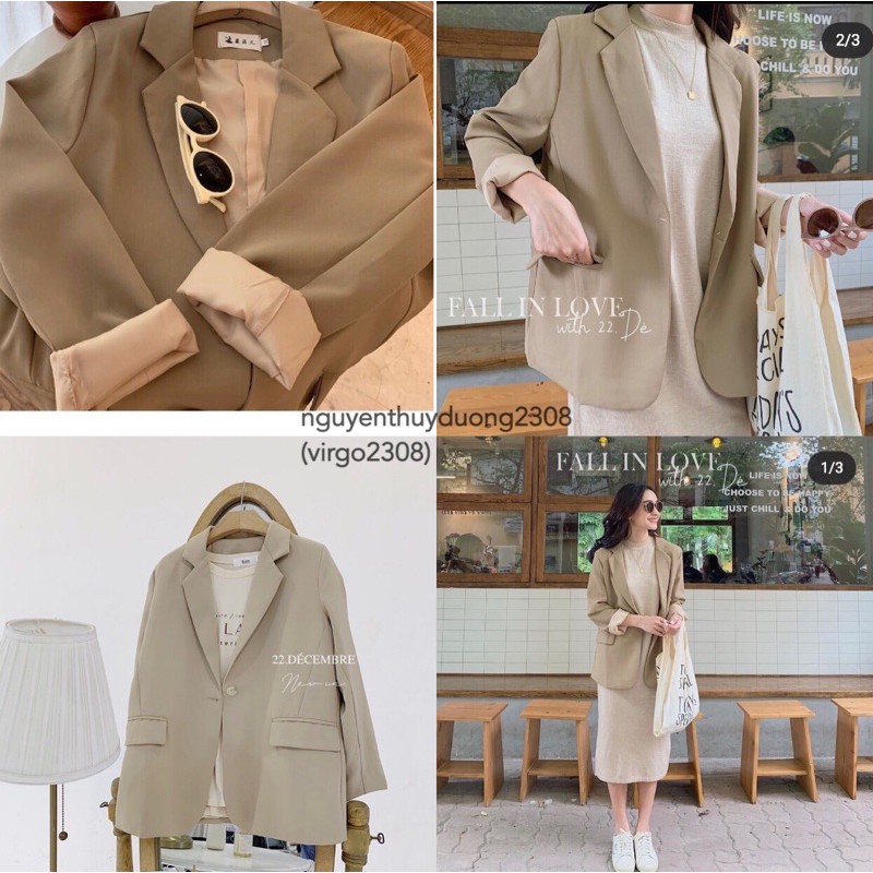 [Ảnh thật/Video]Áo blazer nâu tây 2 lớp sang chảnh có sẵn lót màu be sữa | BigBuy360 - bigbuy360.vn