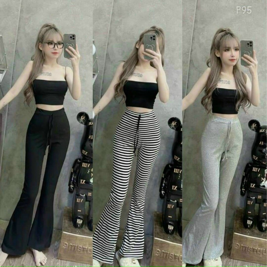 quần thun dài ống loe ống bas tôn dáng chất gân mềm