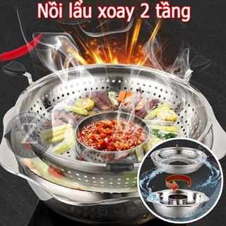 Nồi lẩu xoay , nồi lẩu 2 tầng inox dùng được tất cả các loại bếp