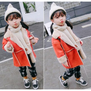 Áo Khoác Đệm Cotton Da Lộn Dáng Dài Trung Bình Đệm Cotton Dày Dặn Giữ Nhiệt Phong Cách Hàn Quốc Cho Bé Gái
