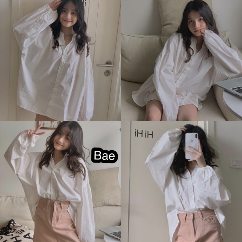 ÁO SƠMI TRẮNG cổ tàu form rộng oversize thiết kế cổ áo tròn tay áo dài phong cách hàn quốc ullzang dễ mix và phối đồ