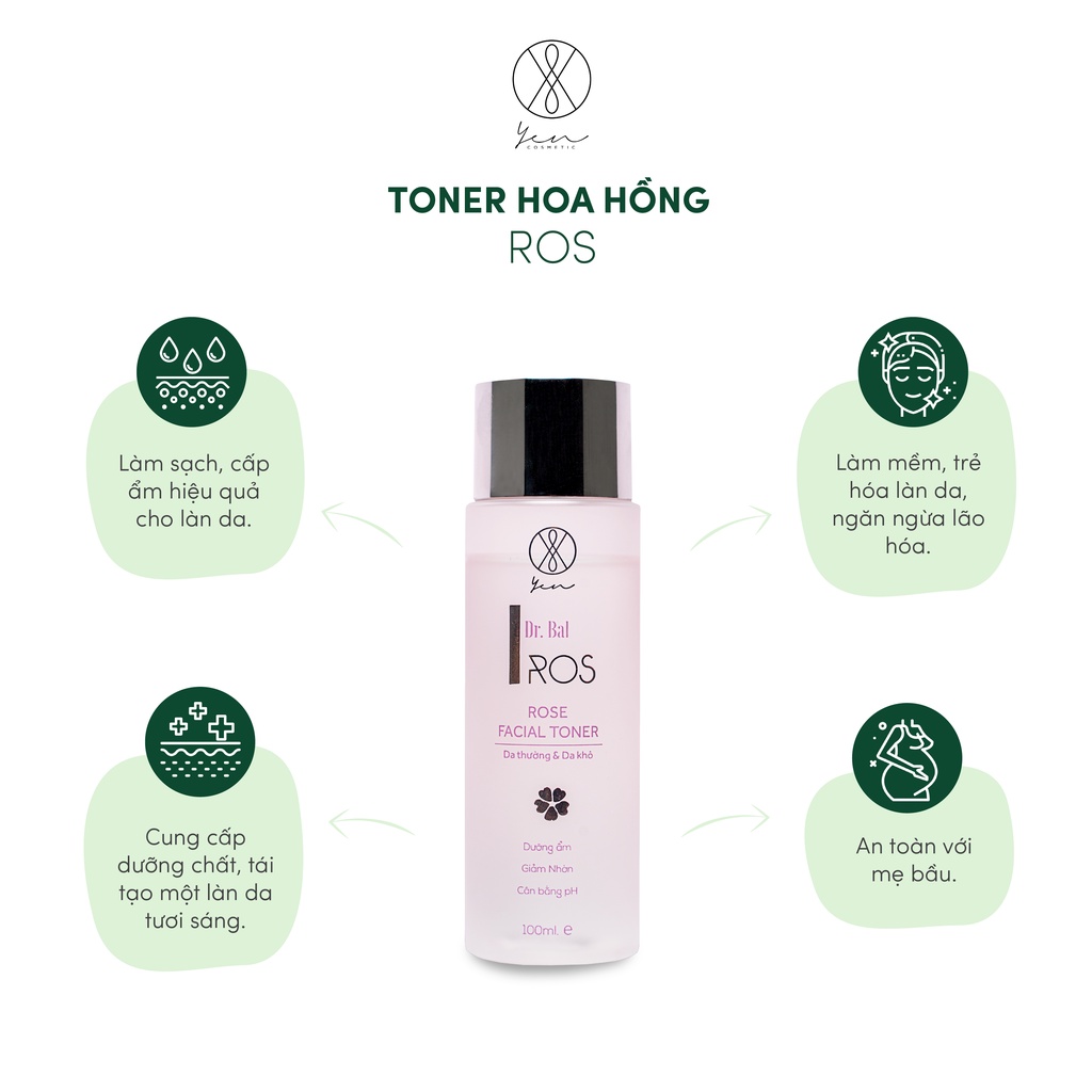 Toner Cấp Ẩm ROS Nước Hoa Hồng Dưỡng Ẩm Cho Da Khô Da Thường 100ml