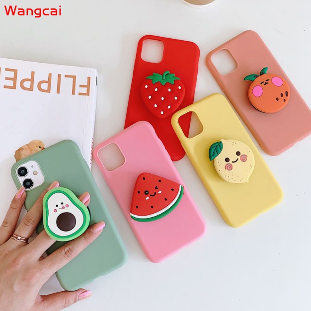 Samsung Galaxy A8 A7 A6 A6+ Plus 2018 2017 Phone Case Fruit Avocado Lemon Durian Peach Orange Strawberry Watermelon Mangosteen Holder Stand Summer Fresh Candy Simple Cartoon Cute Soft TPU Casing Case Cover