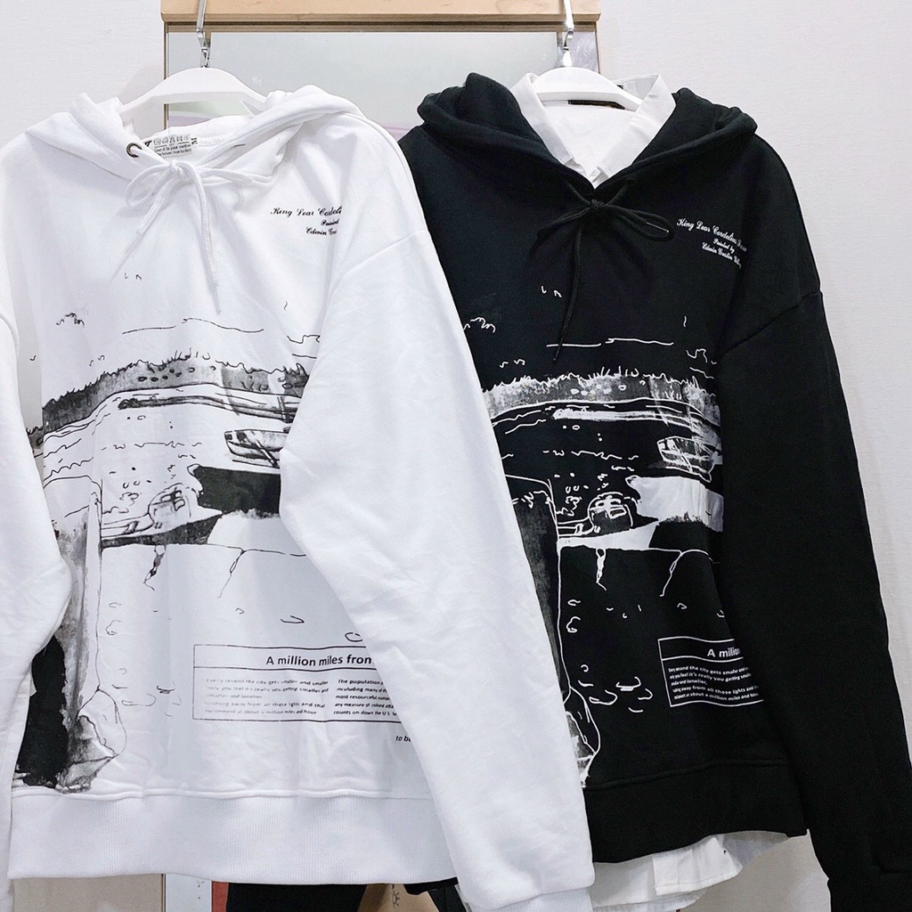 Áo Hoodie Tay Dài In Núi Vải Nỉ Bông Form Rộng Ulzzang Unisex