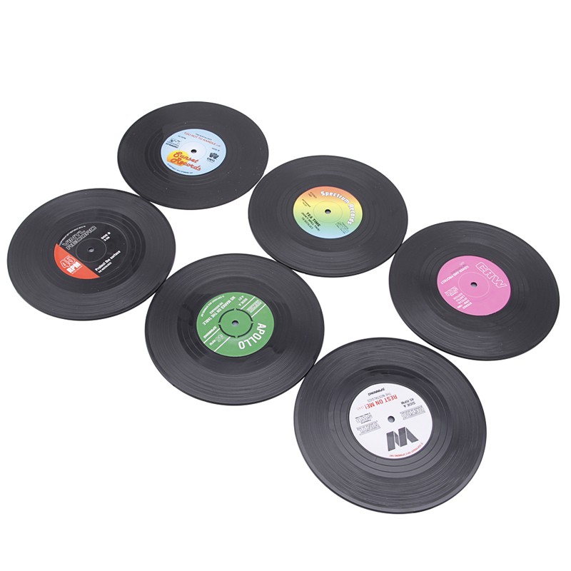 Bộ 6 Miếng Lót Ly Silicone Hình Đĩa Cd Cổ Điển