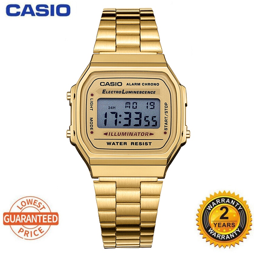 G0s0 【Ready stock】casio standard A168WEGB-1B/a168wa digital watch | vintage alarm auto calendar female wristwatch women2022