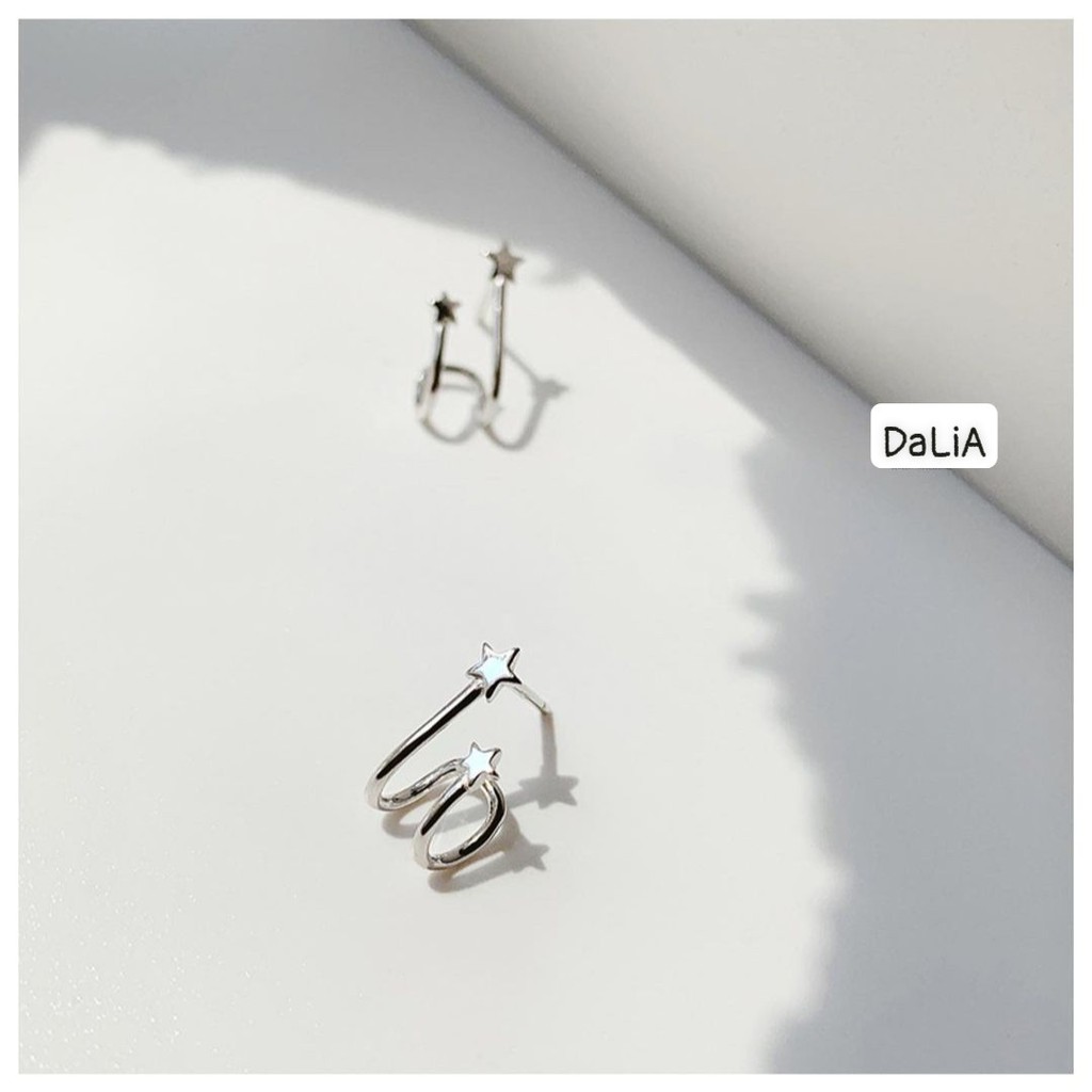 Bông tai bạc nữ thật hình ngôi sao đôi rơi ngược gió DaLiA Jewelry khuyên tai bạc chuẩn 925