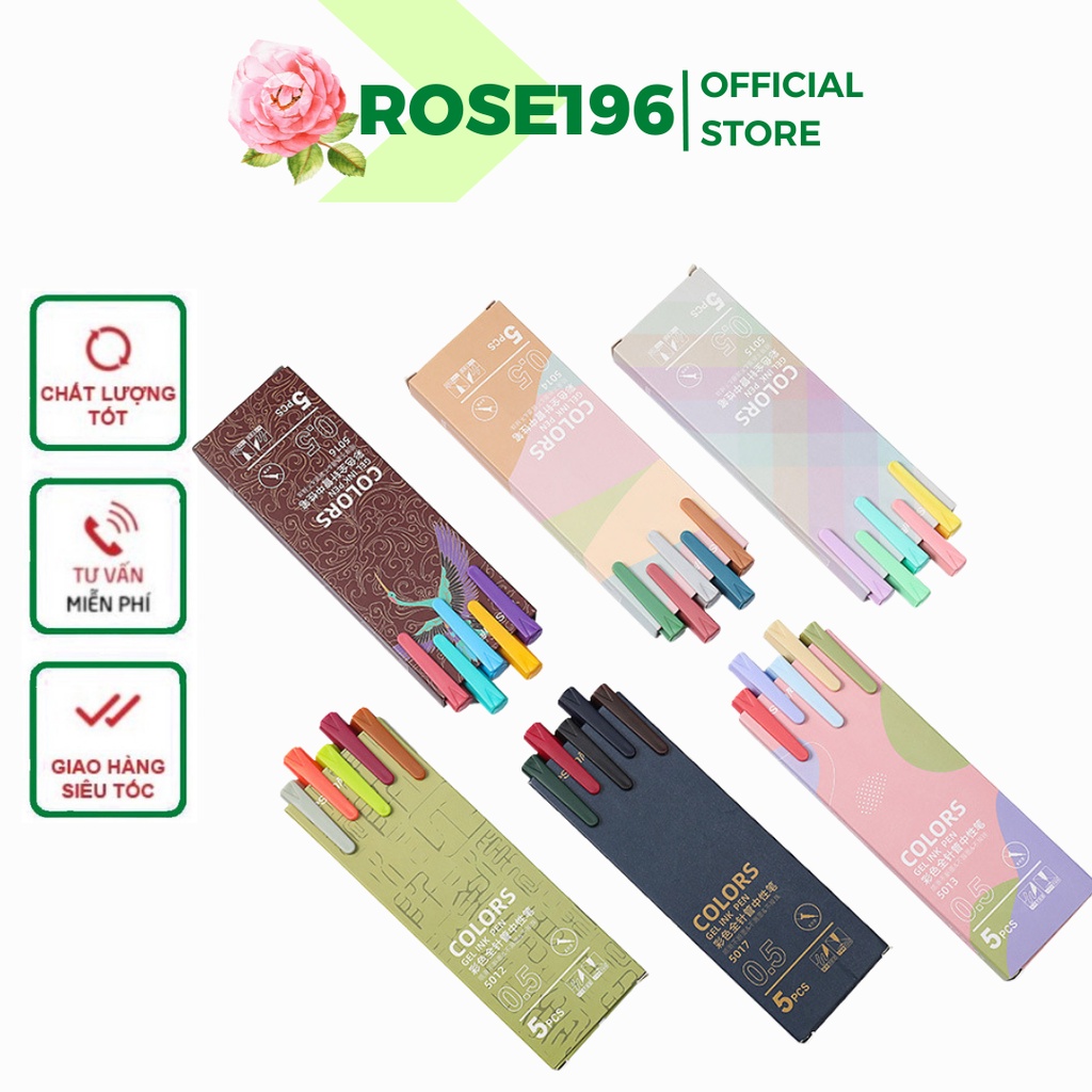 Sét 5 bút mực gel Resun colors 5 màu cổ điển ngòi 0.5mm tiện dụng ROSE196