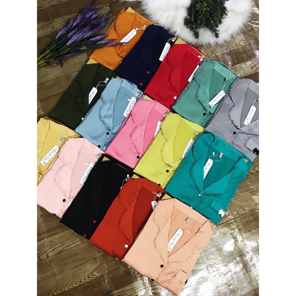 Đồ Bộ ngủ pijama satin cổ bèo tay ngắn | BigBuy360 - bigbuy360.vn